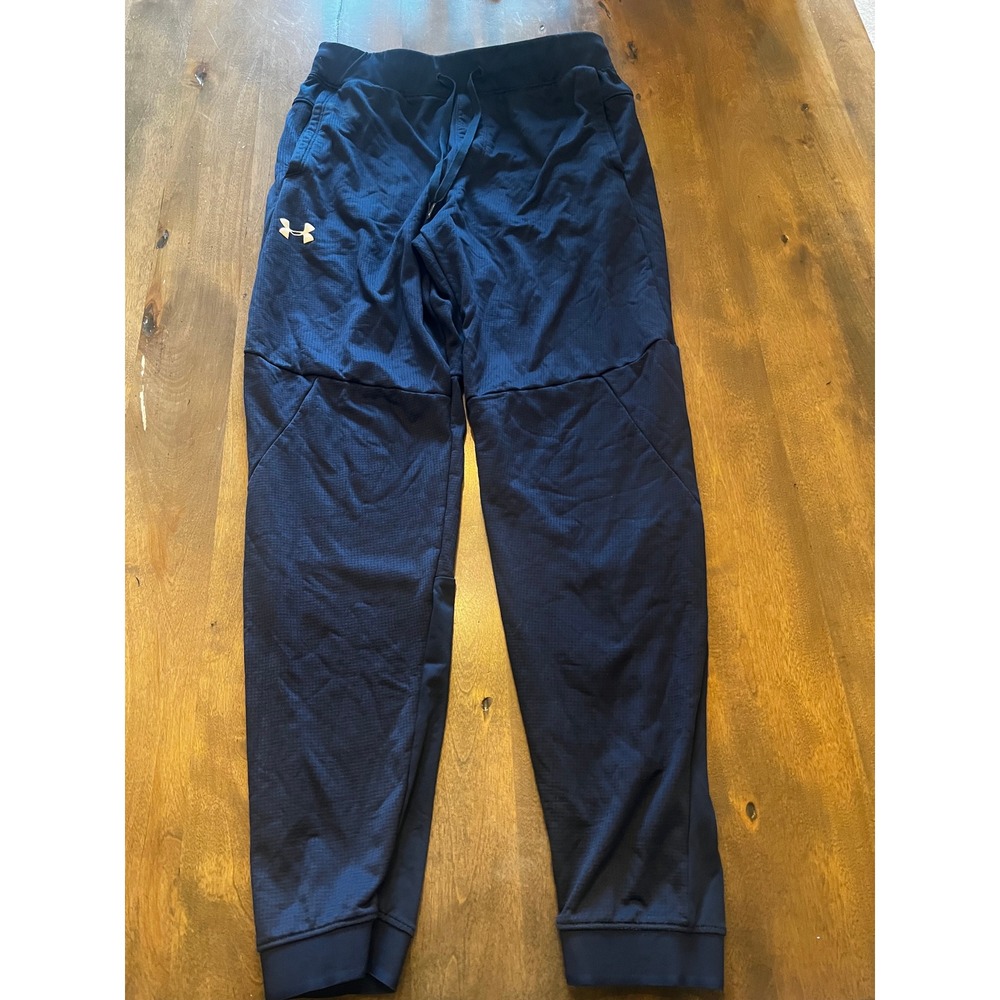 Under Armour ColdGear Mens Medium Navy Blue Waffle Knit Joggers Loose Fit Pants